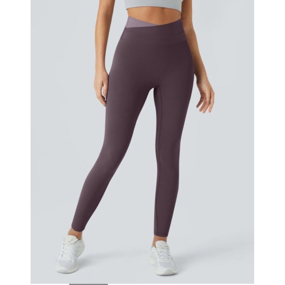 Halara Softlyzero Double Crossover Color Block Leggings Sz XS Purple UPF50+